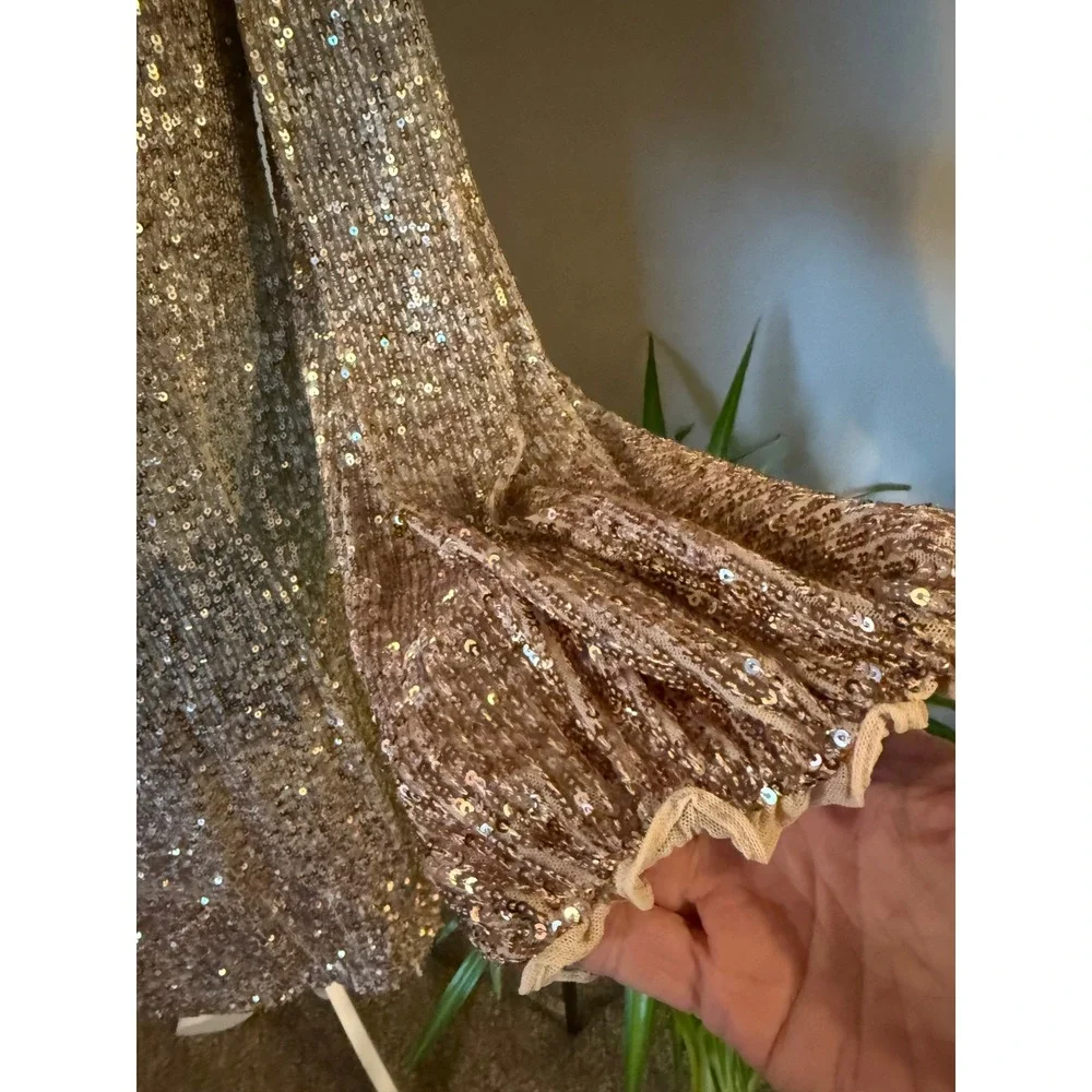 BHLDN Goldie Ombre Sequin Mini Dress Womens 14 Rose Gold Event Wedding NYE READ!